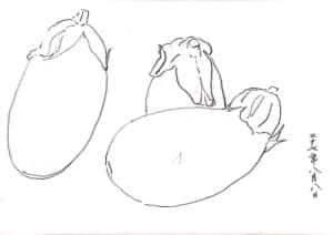 仲良く並んだナスのスケッチ