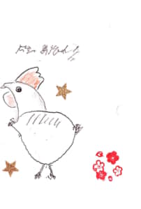 卵を産むニワトリさんの年賀状