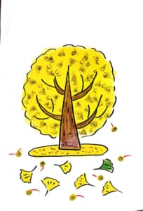 落ち葉舞う銀杏の木 お手本