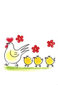 にわとりさんと、ひよこさんの年賀状　お手本