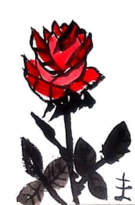 墨彩画「赤いばら」