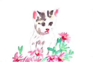 子猫と花