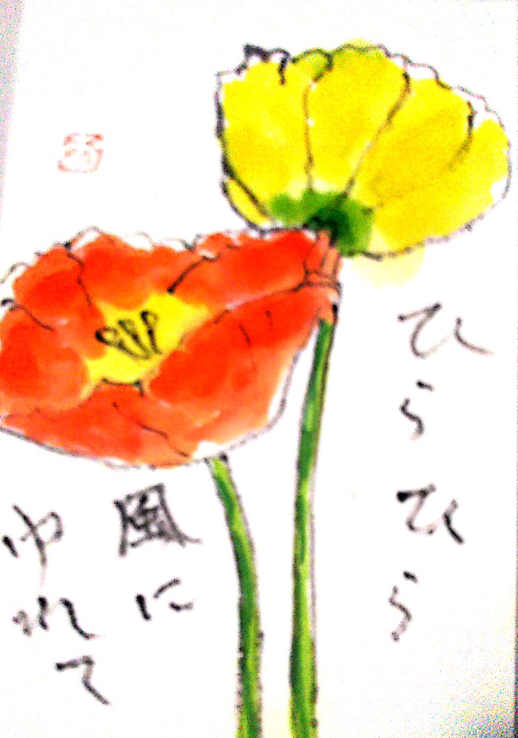ひらひら風にゆれて 〜黄色と赤のポピーの花〜