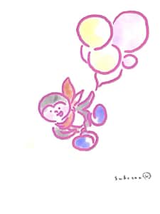 風船で空を飛ぶペンギンさん