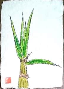 椰子の木の牛乳パック絵手紙