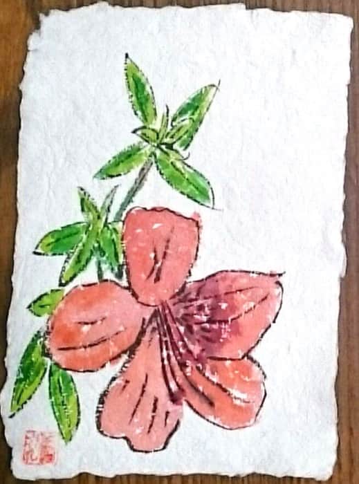 ハイビスカスの花の牛乳パック絵手紙