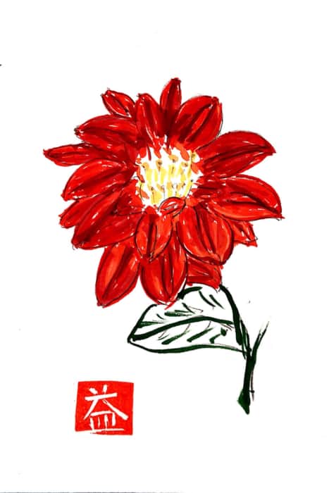 真っ赤なダリアの花