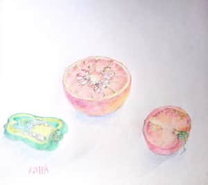 静物 ピーマンとミカンとトマト