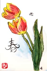 春、赤いチューリップの花