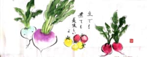 生でも煮ても美味しいよ 〜カブとミニトマトの絵手紙〜