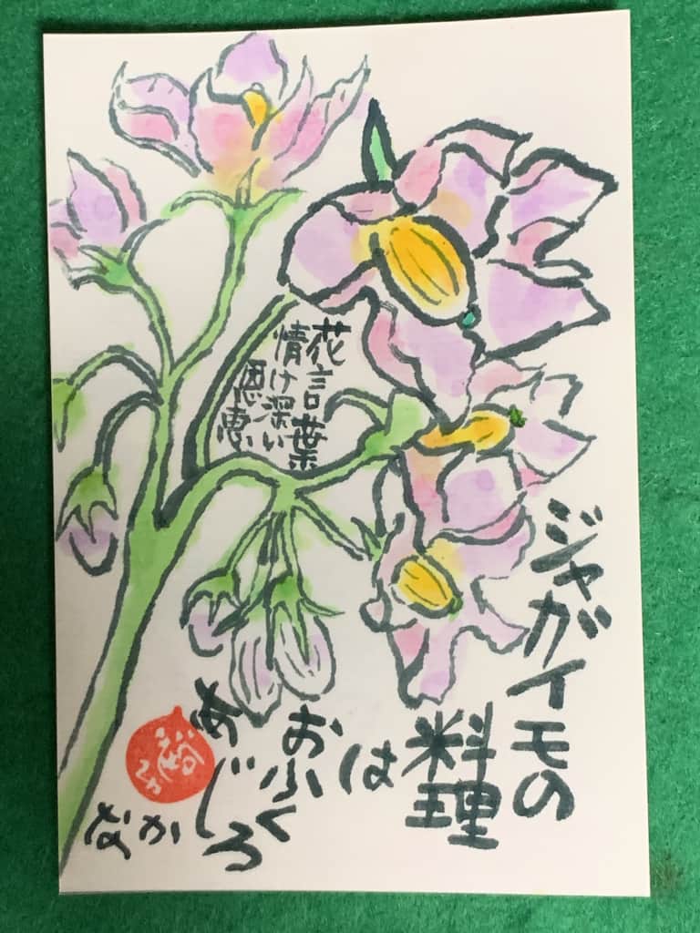 お袋の味 ジャガイモの花 絵手紙 交流ひろば てがみ倶楽部絵手紙 交流ひろば てがみ倶楽部