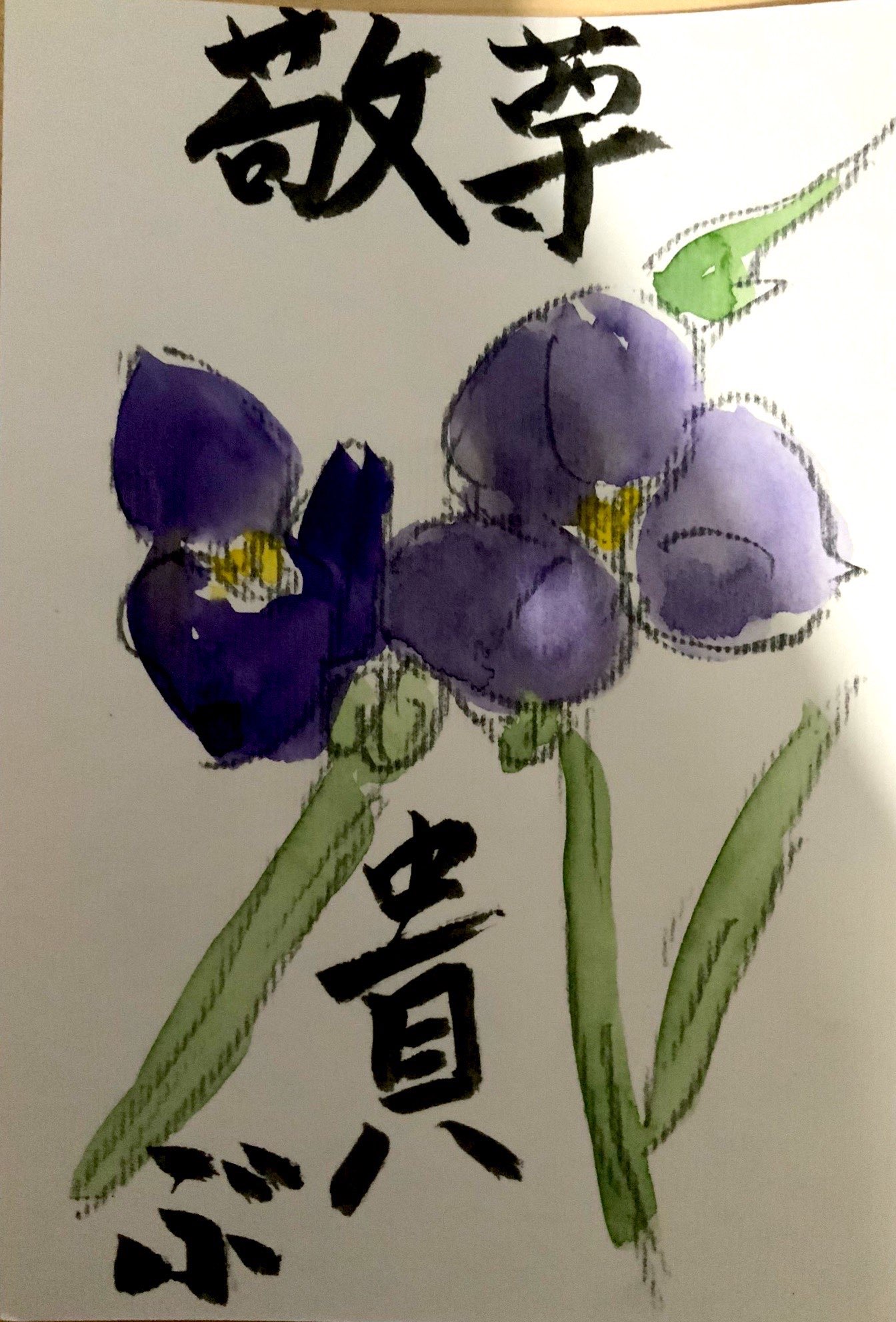 尊敬 貴ぶ 〜ムラサキツユクサの花言葉の絵手紙〜