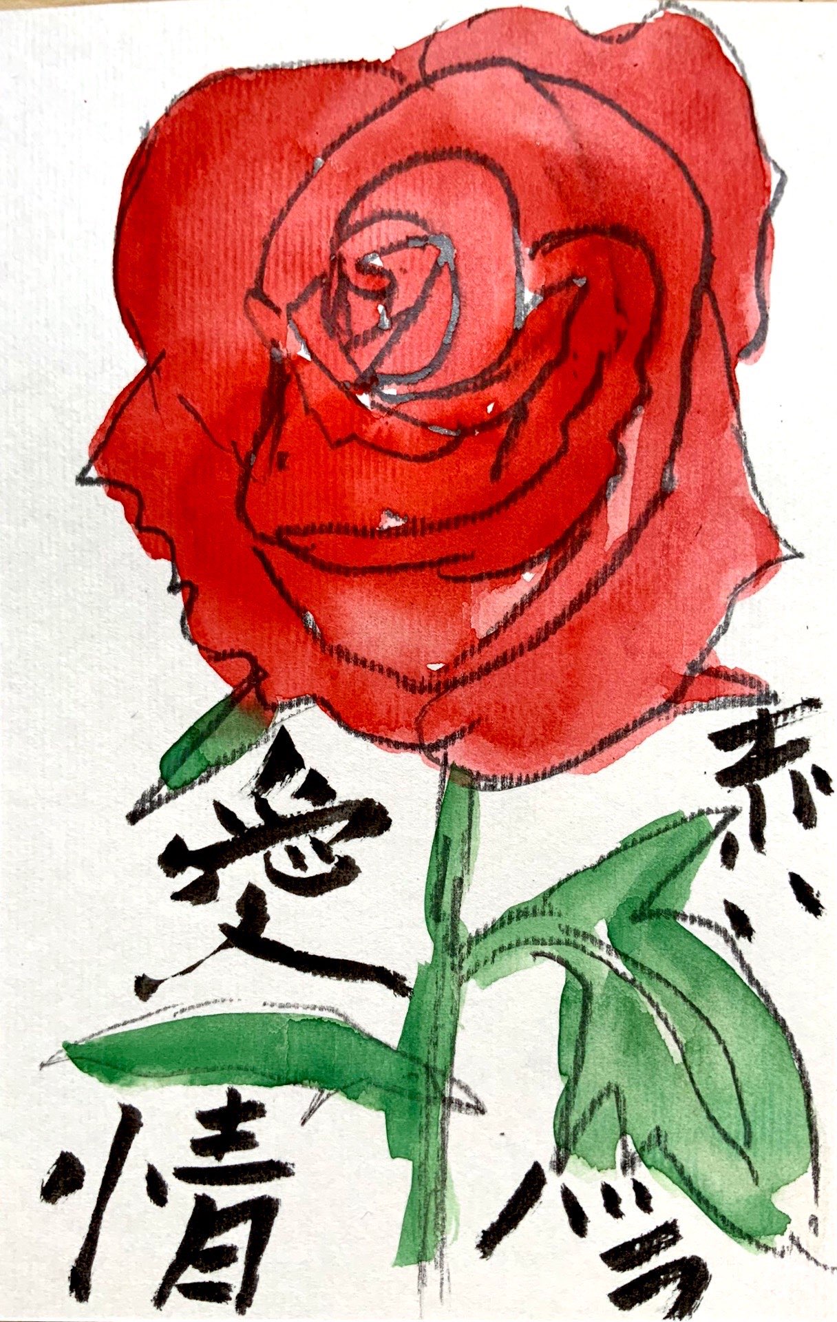 愛情 赤いバラの花言葉の絵手紙 絵手紙 交流ひろば てがみ倶楽部