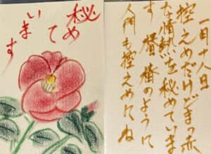 人間も秘めた人生を送りたい 〜椿の花の絵手紙〜