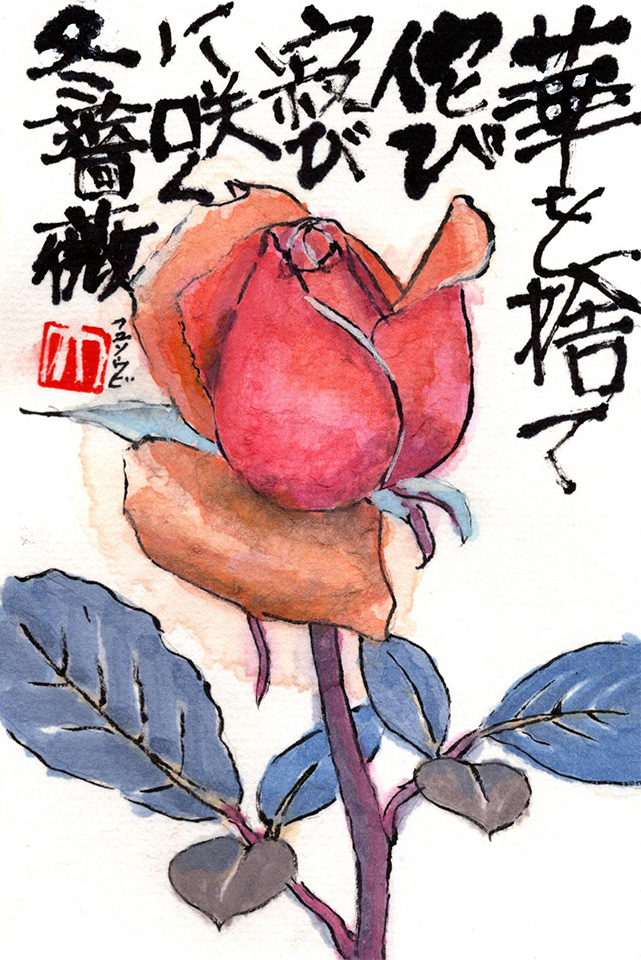 華を捨て侘び寂びに咲く冬薔薇（ふゆそうび）