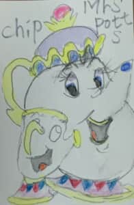 前に録画したのがあったので，美女と野獣を見る ポット夫人とチップ