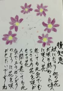 人間も老いても元気でユウゼンキクのように花を咲かせたいですね。