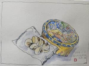 夜のカフェテラス お菓子缶